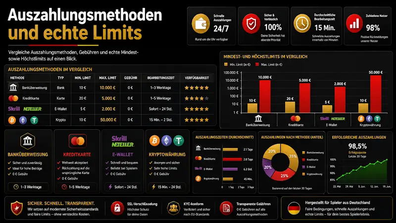 Auszahlungsmethoden und echte Limits